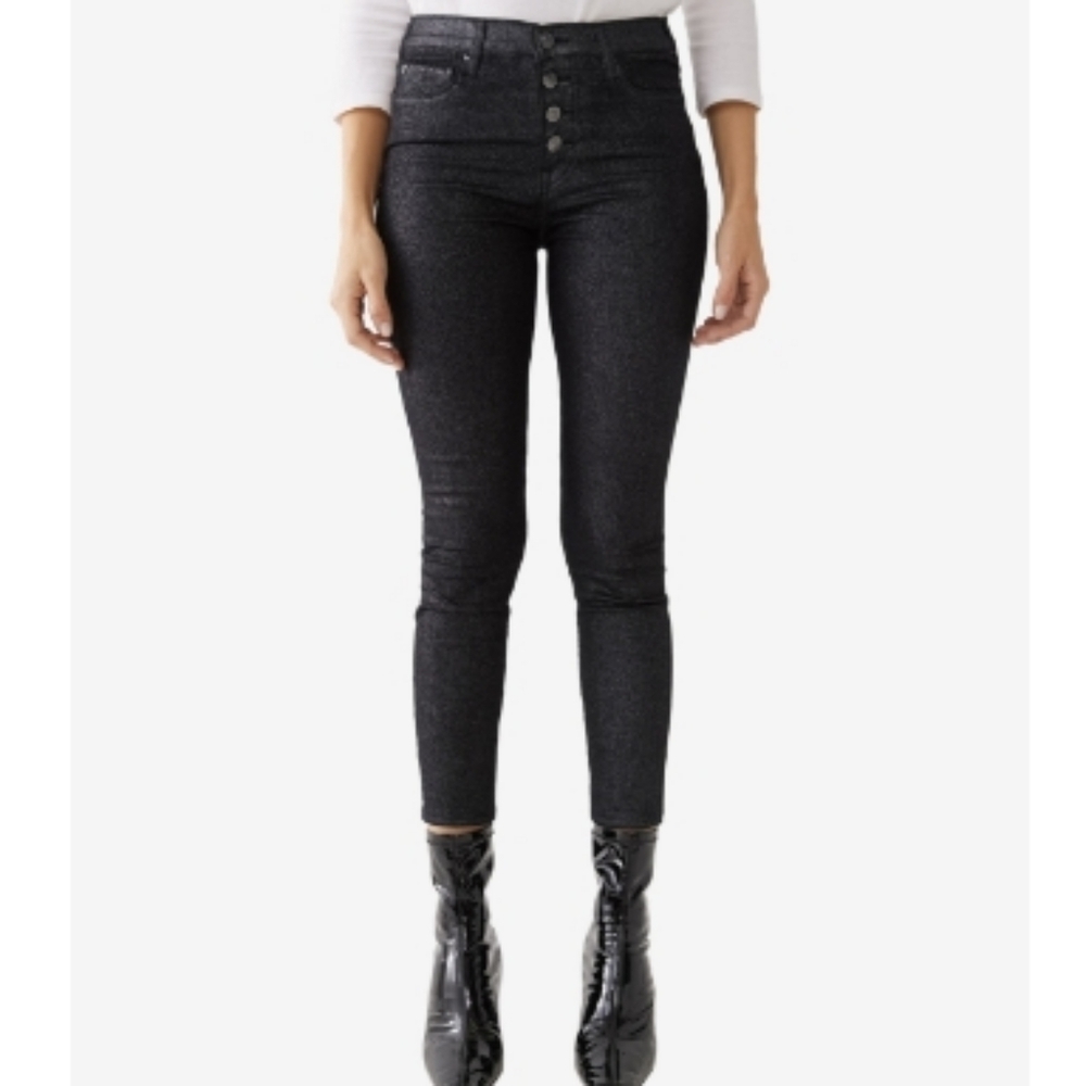 True Religion Glitz Halle High Rise Super Skinny Jeans Body Rinse Black NWT 25